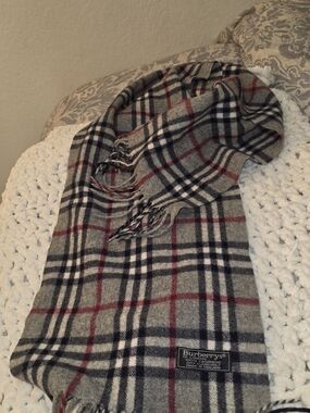 Burberry Vintage Grey, Black & Red Nova Check Cashmere Scarf